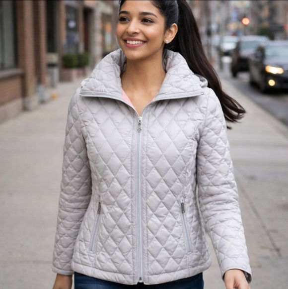 Michael Kors Jackets & Blazers - Michael Kors Puffer Jacket Women's Quilted Grey Fold Over Collar Size M